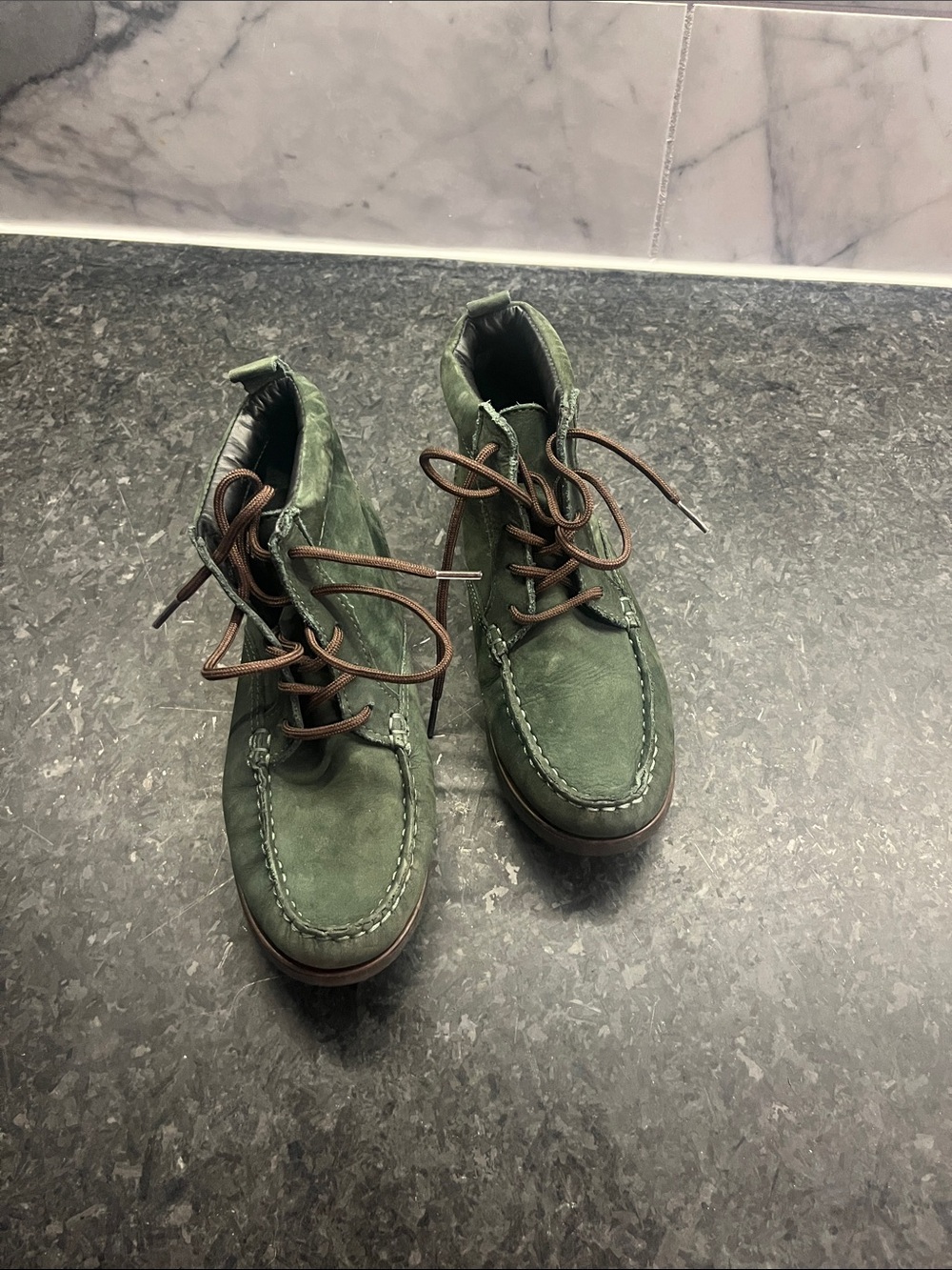Boys Marc Joseph Green Suede Chukka Boots with Brown Laces